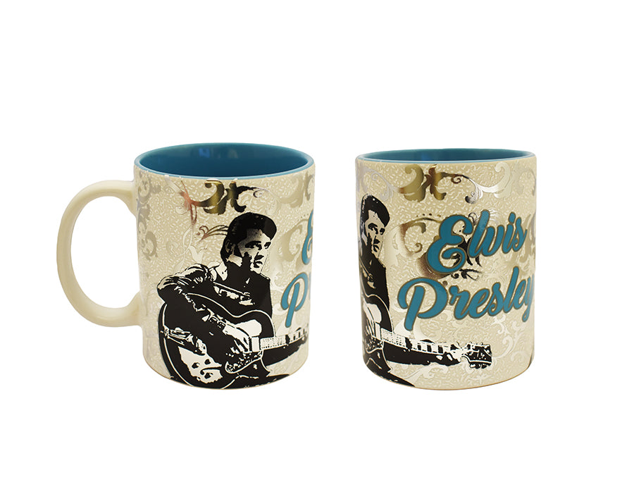 Elvis Mug White w/ Silver Foil Metallic and Highly Textured Background