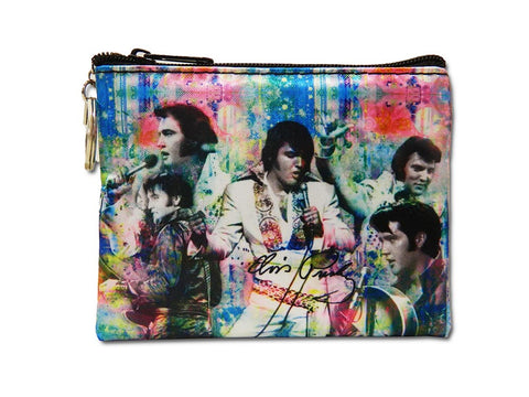 Elvis Key Chain Coin Purse Colorful Collage