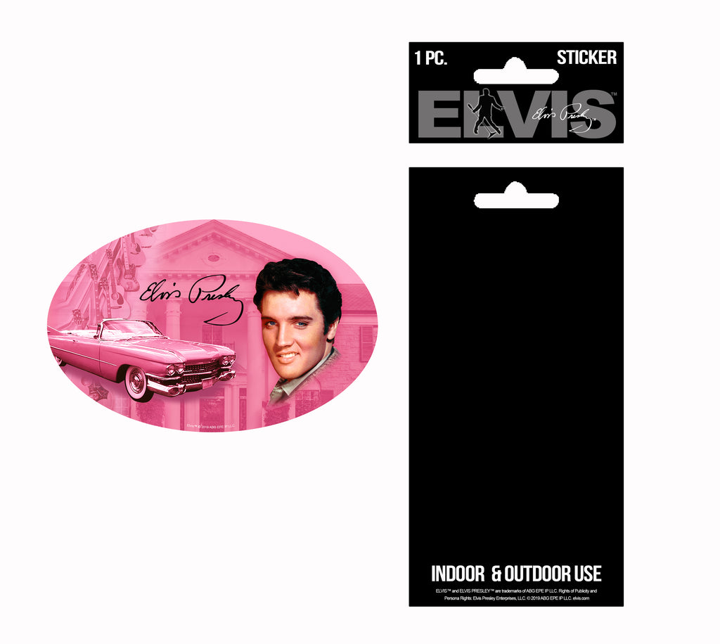 Elvis Sticker Oval Pink w/ Guitars