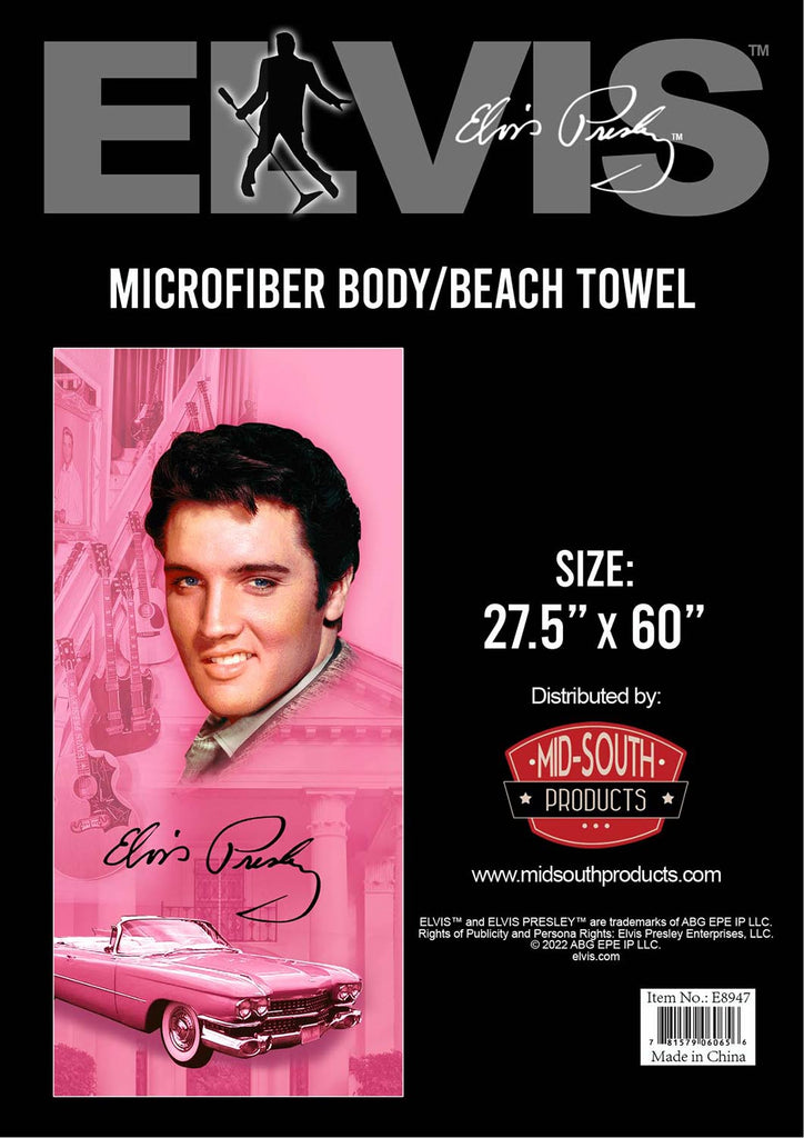 Elvis Microfiber Body/Beach Towel Pink w/Guitars