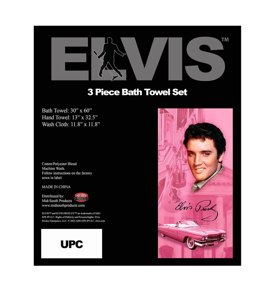 Elvis Bath Towel Pink w/Gtrs- Set 3/PC -
